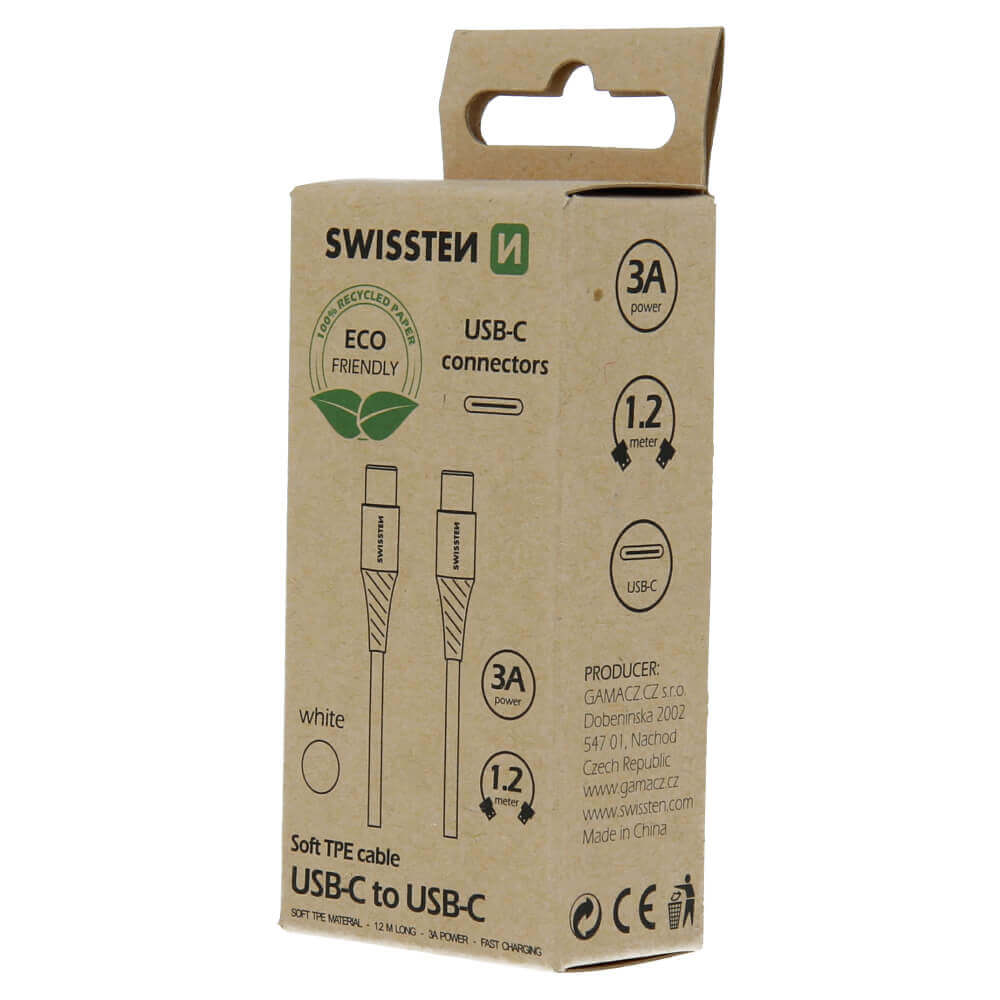 Dátový kábel Swissten  USB-C/USB-C - biely 1,2M